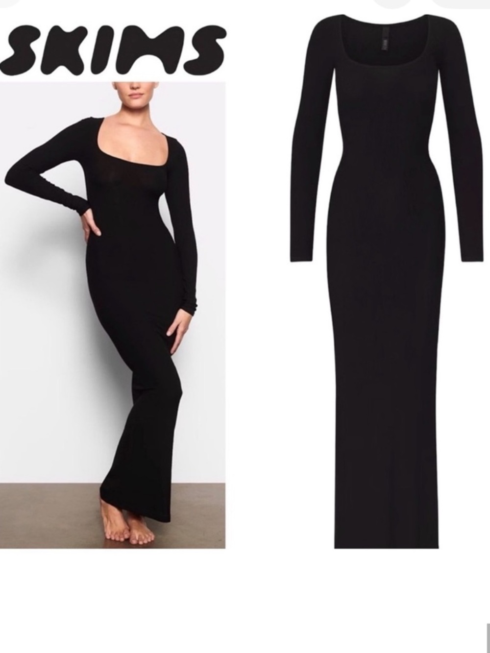 SKIMS Ribbed Soft Lounge Long Sleeve Dress - Black